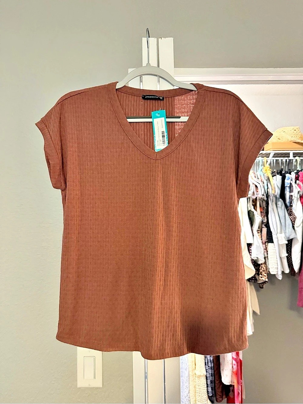 STACCATO Stacy Short Sleeve Vee Neck T-Shirt Brown Medium